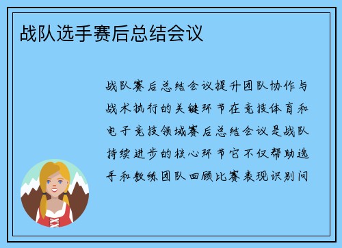 战队选手赛后总结会议